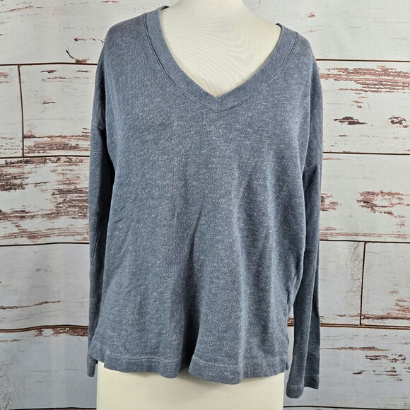 James Perse Boxy V-Neck Long Sleeve Top Blue Grey Size 2 = M - Picture 1 of 6
